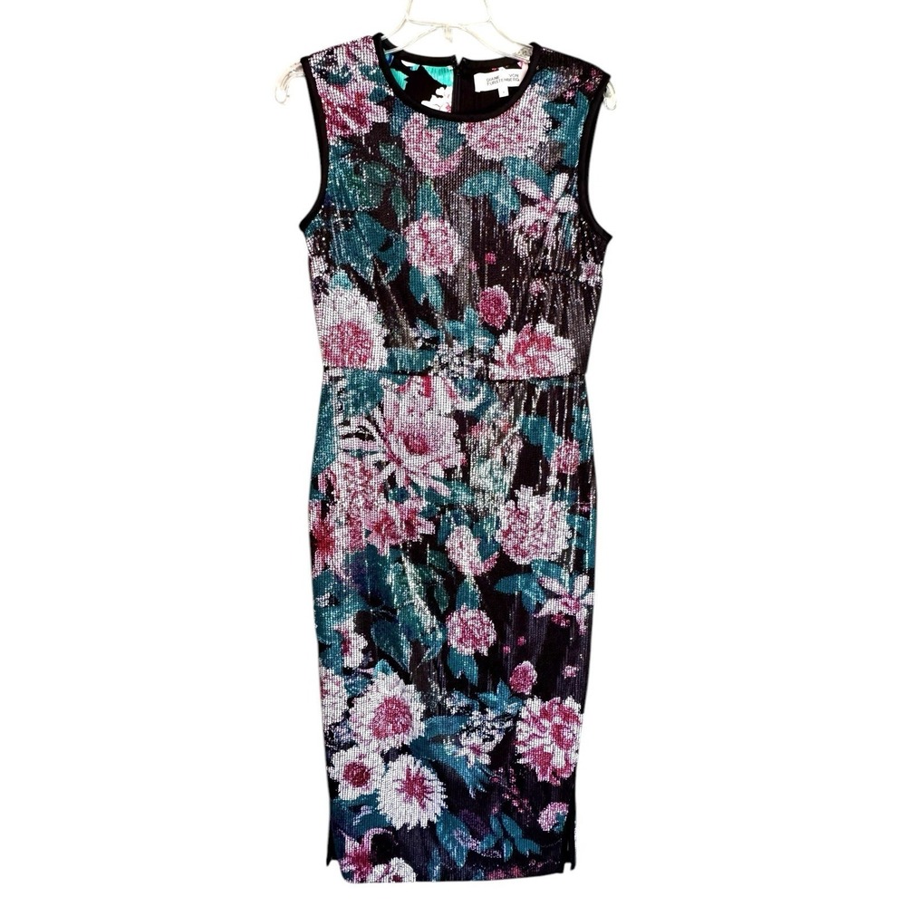 Diane Von Furstenberg Sequined‎ Fitted Midi Dress Fully Lined Sz 4 (Retail $998) - Picture 5 of 11